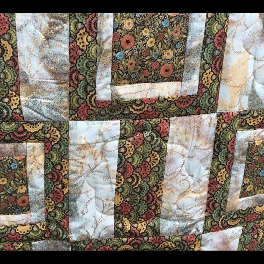 NWT. Hands Crafted Greens & Gold Quilt